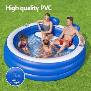 Bestway | Kids Inflatable Pool | Above Ground Pools | Bench Seat Cup Holder | 231x219cm