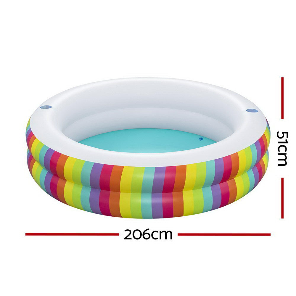 Bestway | Kids Inflatable Round Pool | Above Ground Cup Holder | Rainbow | 206x206x51cm