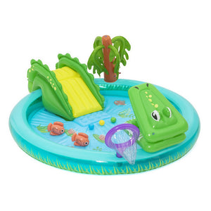 Kids Splash Play Pool | Inflatable with Slide, Ball, Crocodile Net