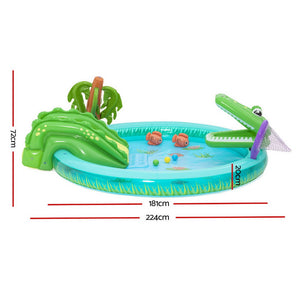 Kids Splash Play Pool | Inflatable with Slide, Ball, Crocodile Net