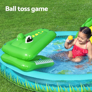 Kids Splash Play Pool | Inflatable with Slide, Ball, Crocodile Net