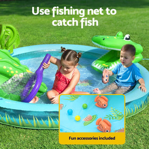 Kids Splash Play Pool | Inflatable with Slide, Ball, Crocodile Net