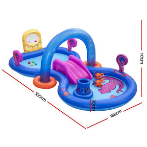 Kids Inflatable Play Pool | Slide, Ball Toss, Coral Basket & Toys