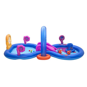 Kids Inflatable Play Pool | Slide, Ball Toss, Coral Basket & Toys