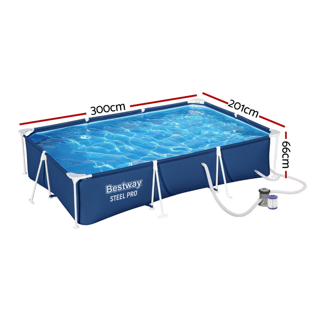 Swimming Pool | 300x201x66cm | Steel Frame | Above Ground Pools w/Filter Pump | 3300L