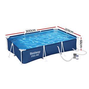 Swimming Pool | 300x201x66cm | Steel Frame | Above Ground Pools w/Filter Pump | 3300L