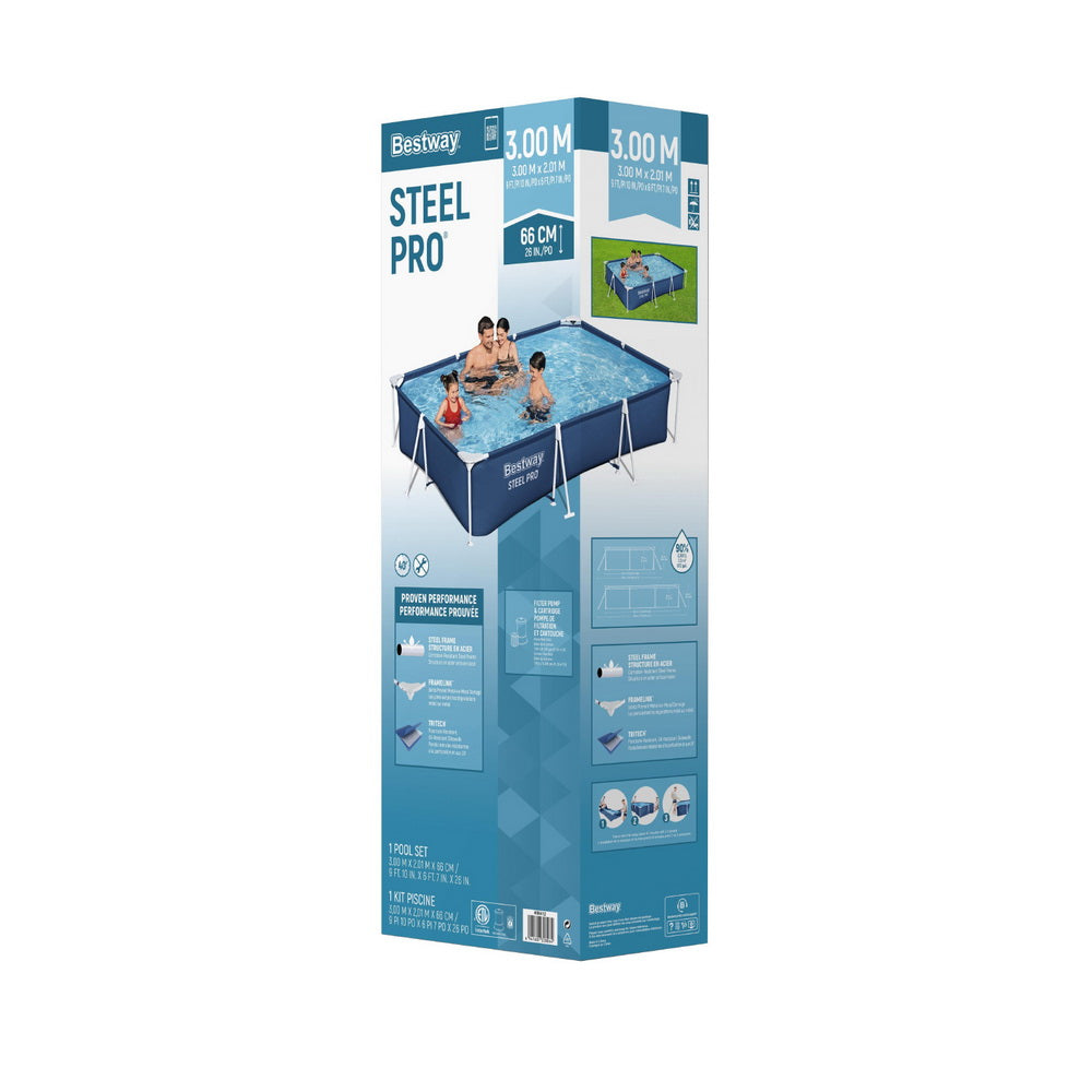 Swimming Pool | 300x201x66cm | Steel Frame | Above Ground Pools w/Filter Pump | 3300L