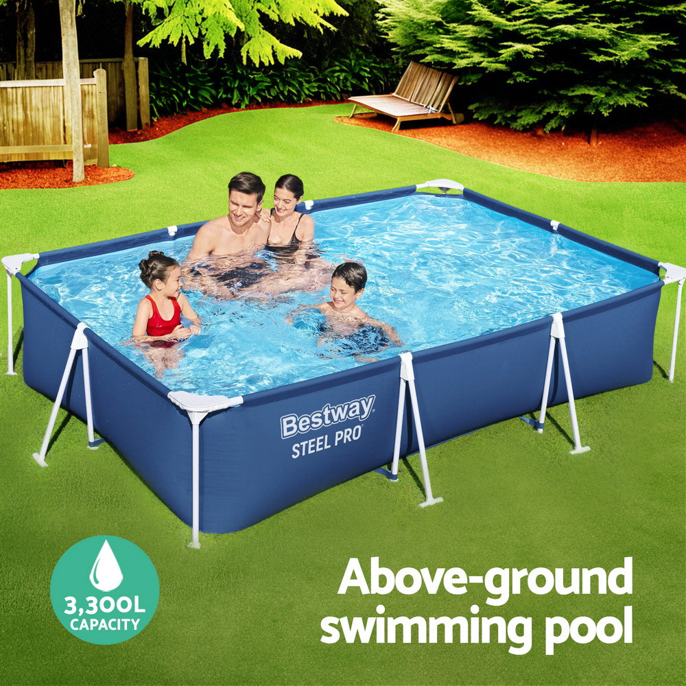 Swimming Pool | 300x201x66cm | Steel Frame | Above Ground Pools w/Filter Pump | 3300L