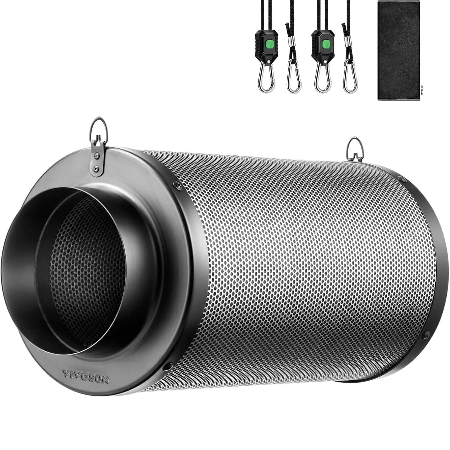 8″ Black Carbon Filter | RC48 Virgin Charcoal | Odor Control for Grow Tents & Hydroponics | Intake & Exhaust Use | Includes Pre-Filter + Ratchet Hangers