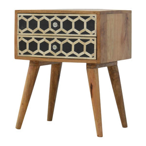 Geometric Bone Inlay Bedside Table | 2 Drawers | Solid Mango Wood