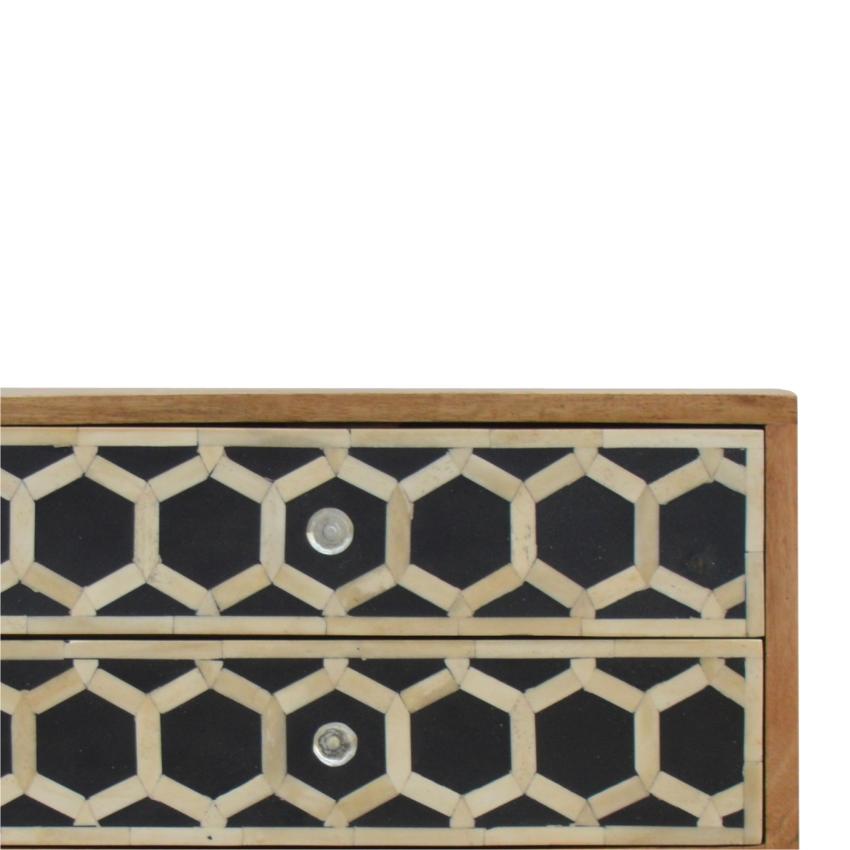 Geometric Bone Inlay Bedside Table | 2 Drawers | Solid Mango Wood