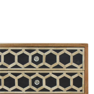 Geometric Bone Inlay Bedside Table | 2 Drawers | Solid Mango Wood