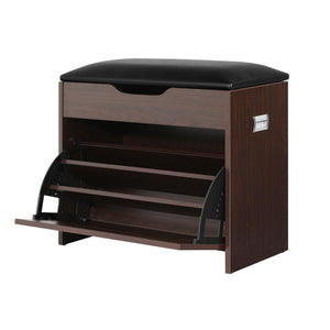 Artiss 2x Shoe Bench Set Flip Drawer Walnut