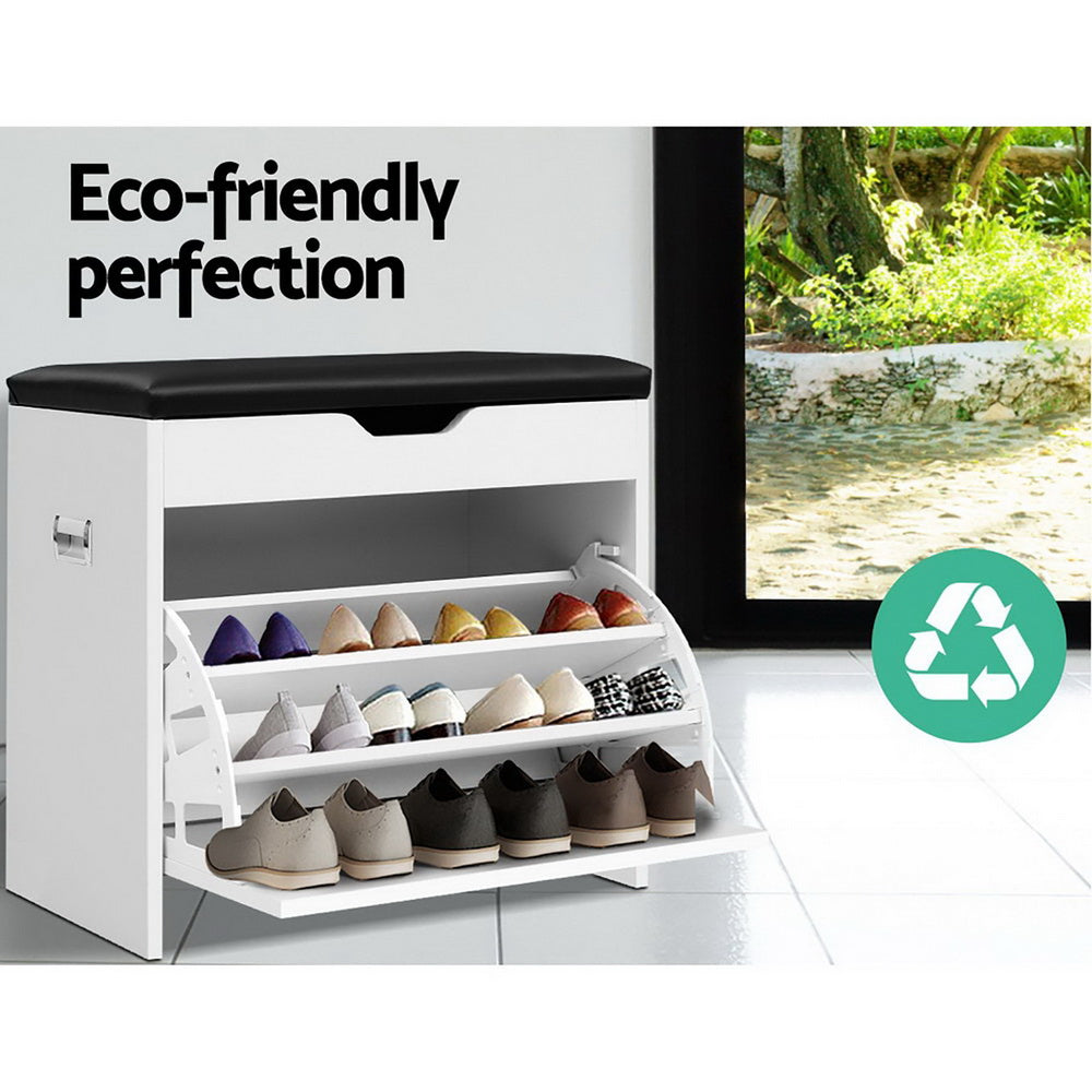 Shoe Rack Cabinet Bench | 3-Tier | 15 Pairs | White