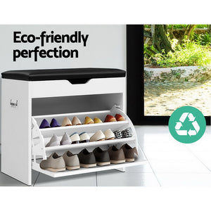 Shoe Rack Cabinet Bench | 3-Tier | 15 Pairs | White
