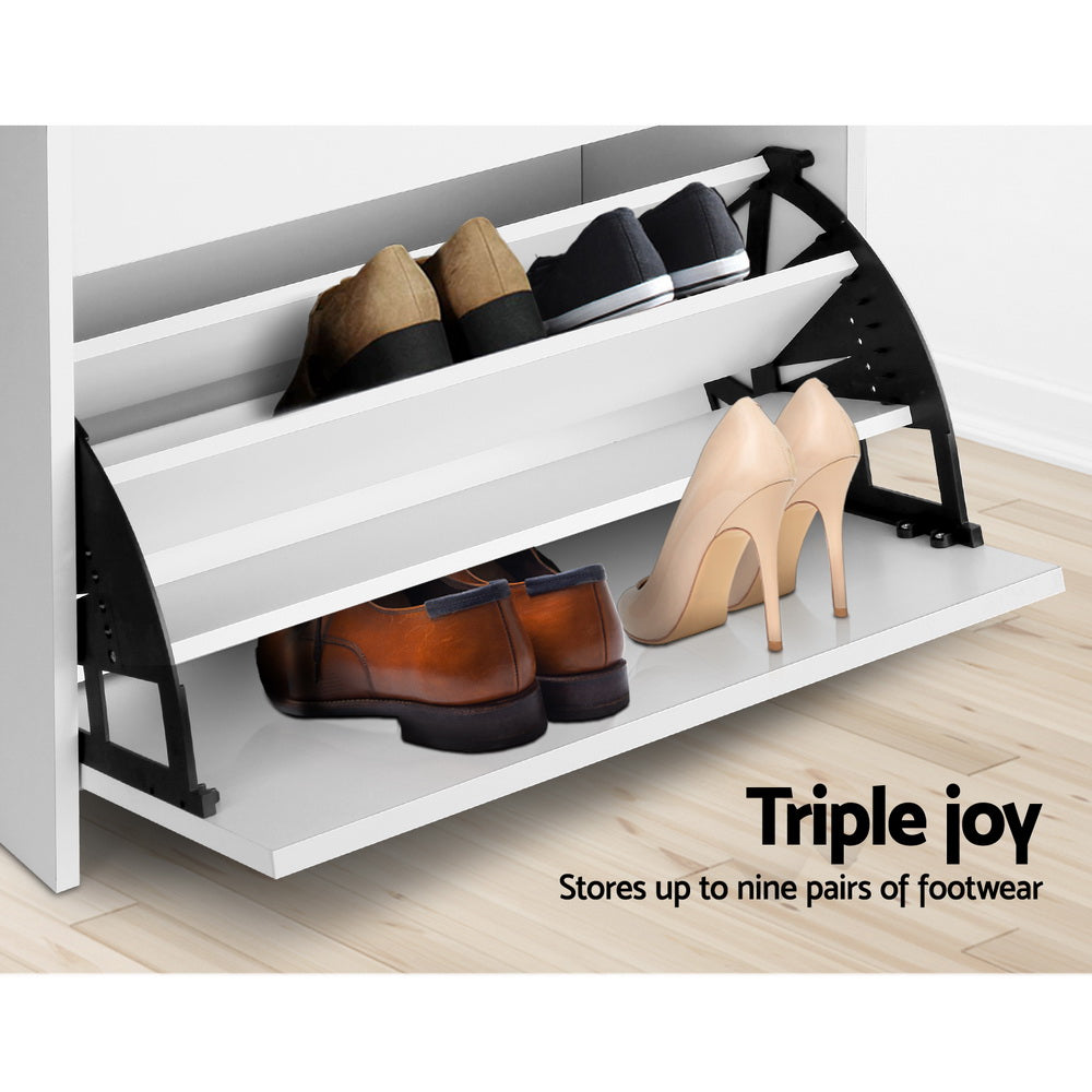 Shoe Rack Cabinet Bench | 3-Tier | 15 Pairs | White