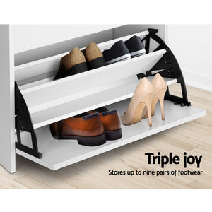 Shoe Rack Cabinet Bench | 3-Tier | 15 Pairs | White