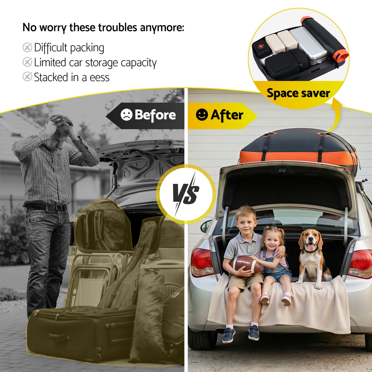 Roof Top Cargo Bag 15 Cubic Ft | Waterproof Car Luggage Carrier