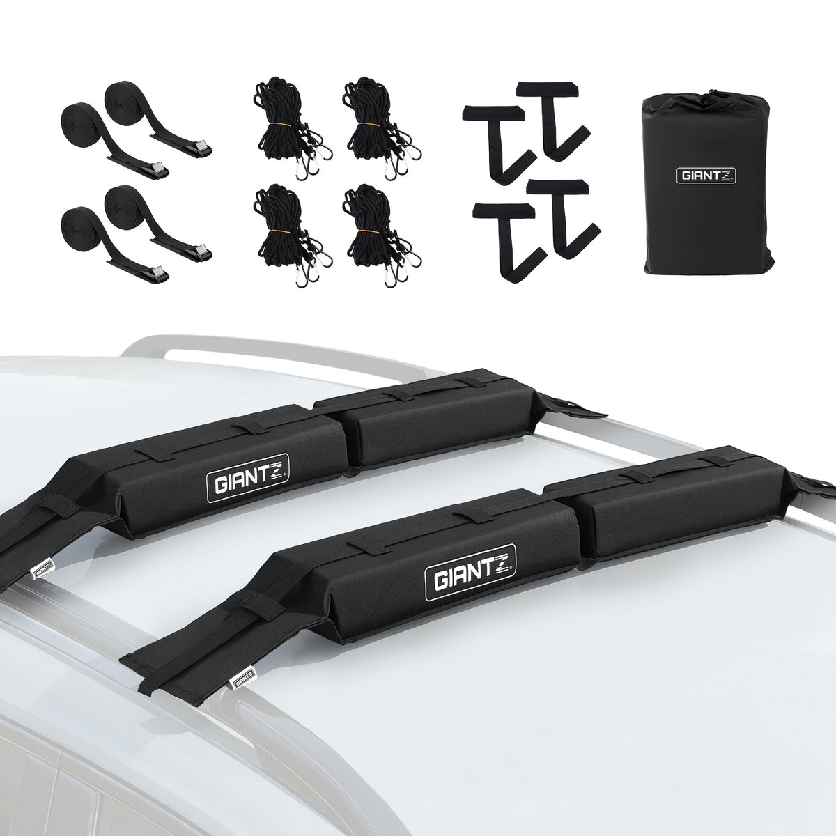 Universal Soft Roof Rack | Kayak SUP Surfboard Pads | Tie Down Straps | 80kg Capacity
