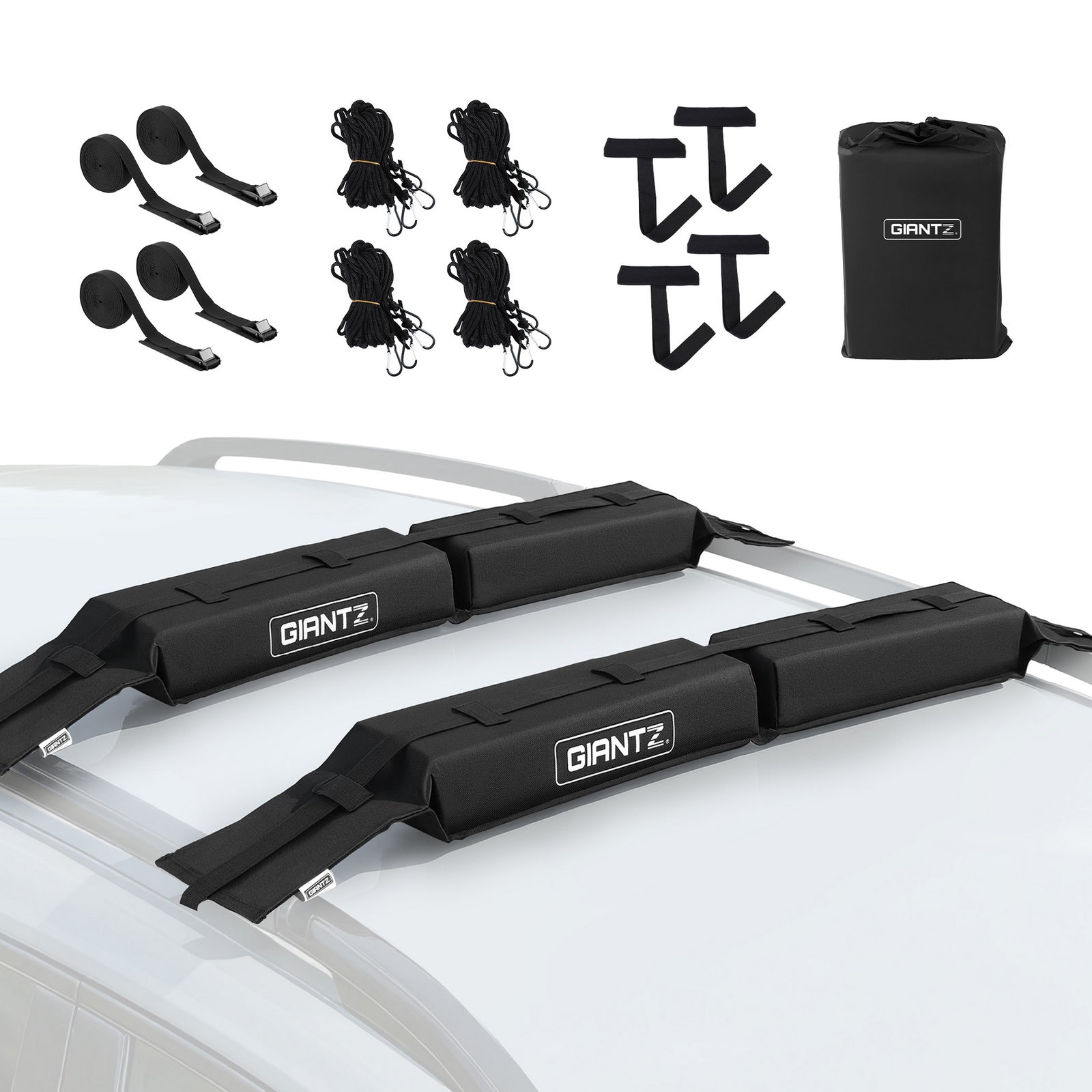 Universal Soft Roof Rack | Kayak SUP Surfboard Pads | Tie Down Straps | 80kg Capacity