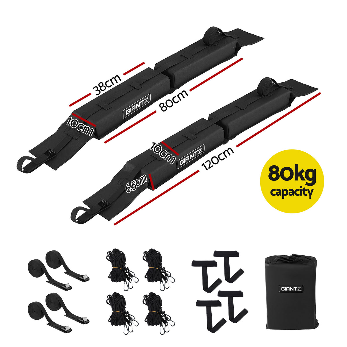 Universal Soft Roof Rack | Kayak SUP Surfboard Pads | Tie Down Straps | 80kg Capacity