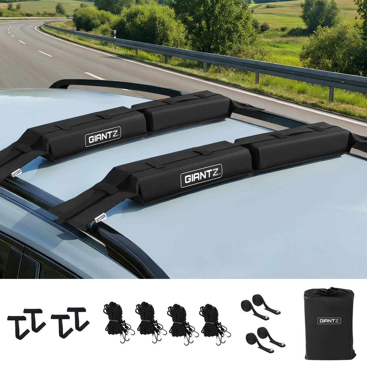 Universal Soft Roof Rack | Kayak SUP Surfboard Pads | Tie Down Straps | 80kg Capacity