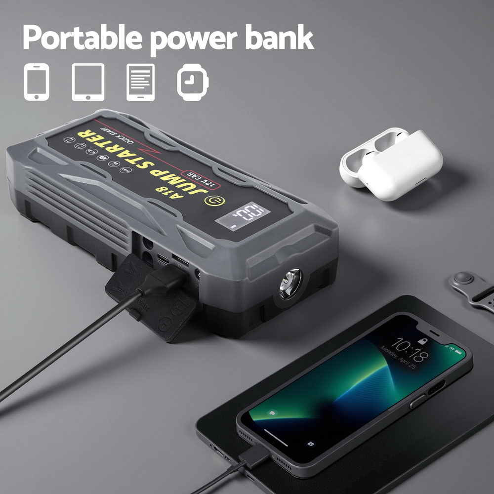 Car Jump Starter | 2000A | 12V Lithium Booster Pack | Power Bank + Cables