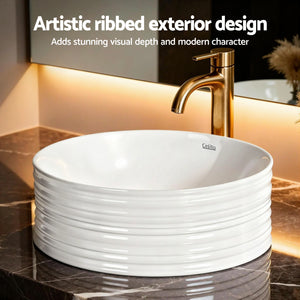 Ceramic Bathroom Basin | Round Countertop Vessel Sink | 36cm | White
