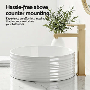 Ceramic Bathroom Basin | Round Countertop Vessel Sink | 36cm | White