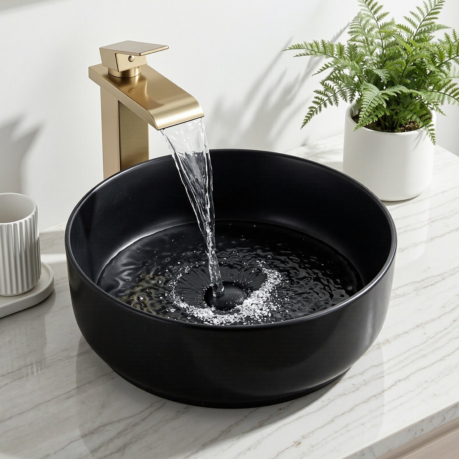 Bathroom Basin | Matte Black Round Ceramic Vessel Sink