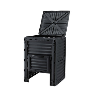 Gardeon Compost Bin 300L Heavy-Duty Black Outdoor Composter with Top Lid Bottom Door