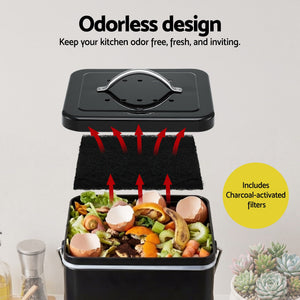 Gardeon 5L Compost Bin Kitchen Countertop Food Waste Caddy Black