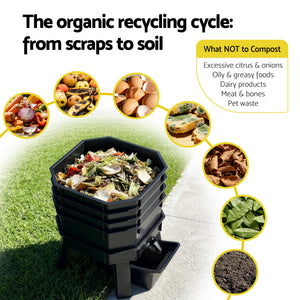Gardeon Compost Bin 4-Tray Stackable Worm Farm Composter with Liquid Fertiliser Tap
