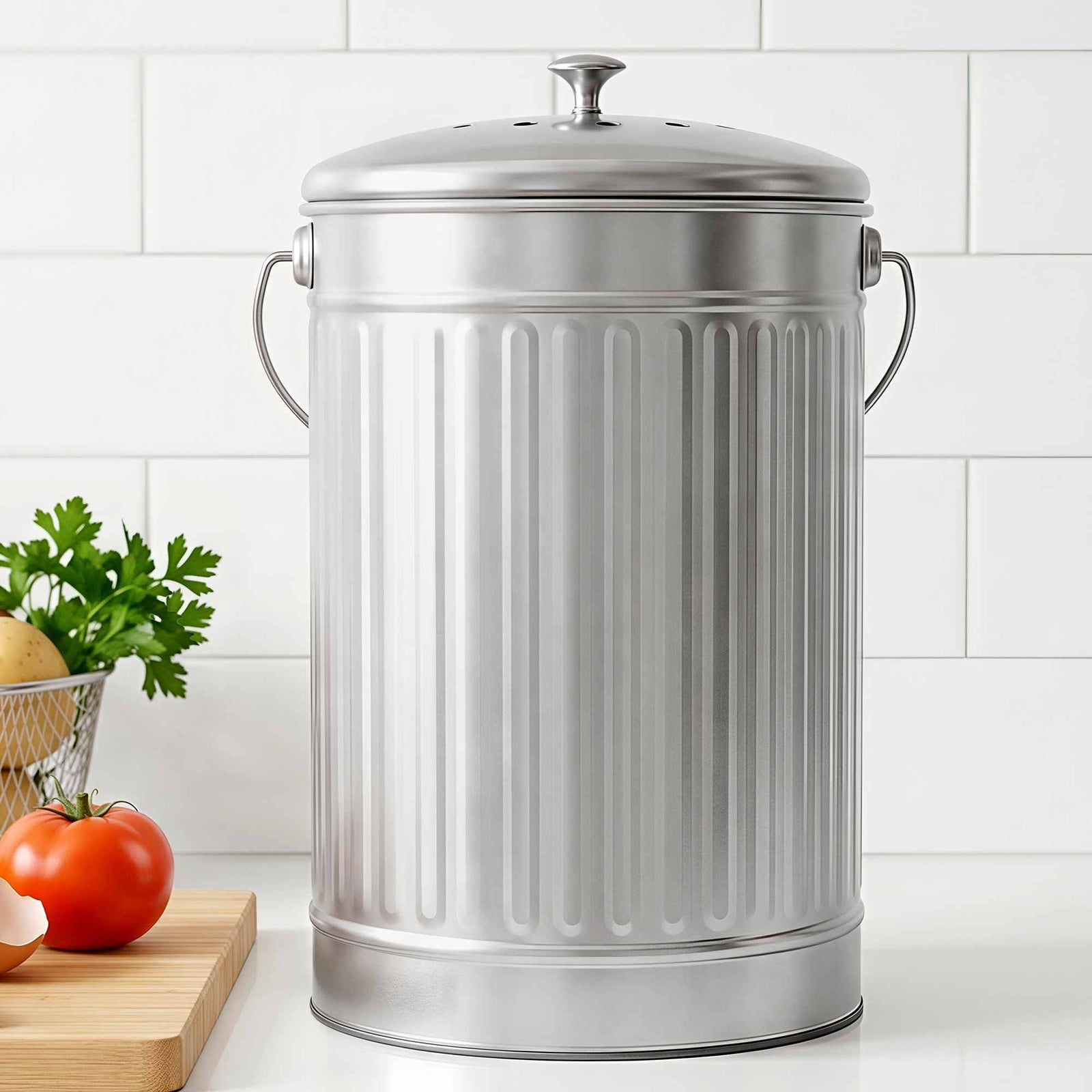 Kitchen Compost Bin | 6L Countertop Food Waste Caddy | Silver