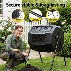 Gardeon Compost Bin Dual-Chamber 160L Composter Tumbler Rotating Garden Recycle Food Waste