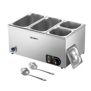 Commercial Food Warmer | Electric Bain Marie | 4 Buffet Pans | Stainless Steel