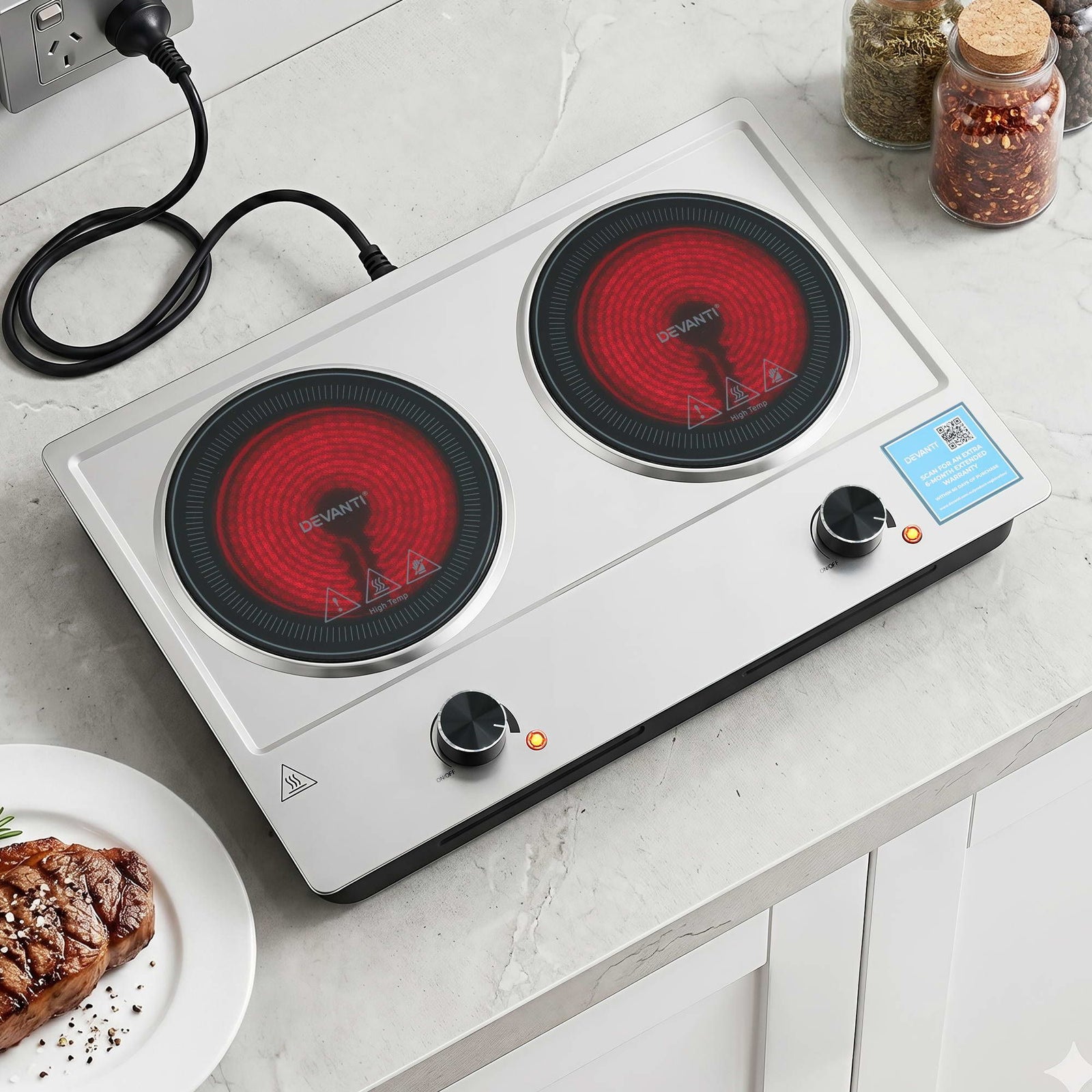 Ceramic Cooktop | 2 Hob Electric Hot Plate | 2400W