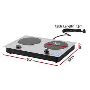 Devanti 2 Hobs Ceramic Cooktop Electric Hot Plate Infrared Knob Control 2400W