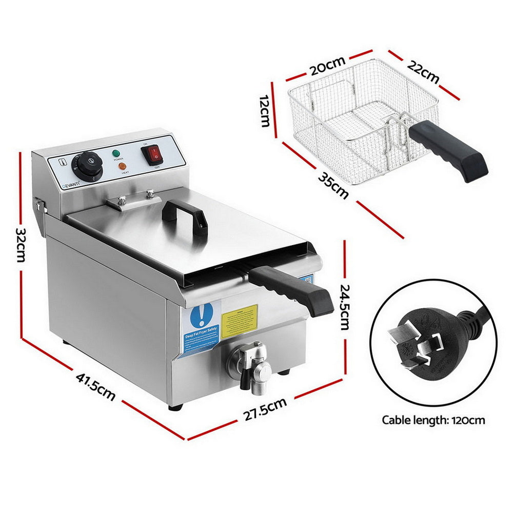 Electric Deep Fryer | 10L | 3000W | Stainless Steel | Basket + Lid