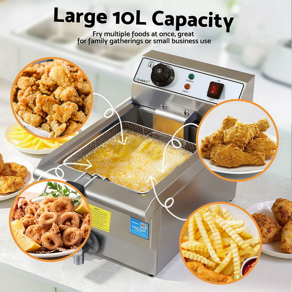 Electric Deep Fryer | 10L | 3000W | Stainless Steel | Basket + Lid