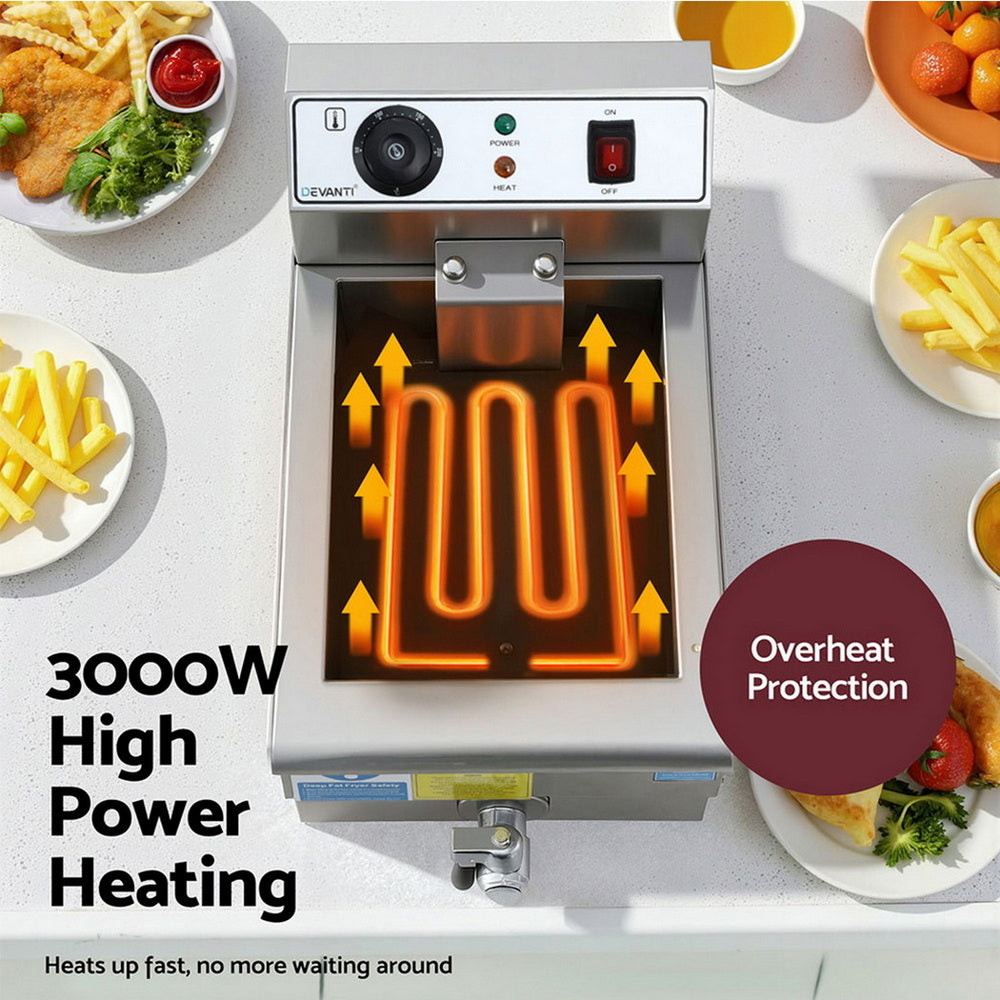 Electric Deep Fryer | 10L | 3000W | Stainless Steel | Basket + Lid