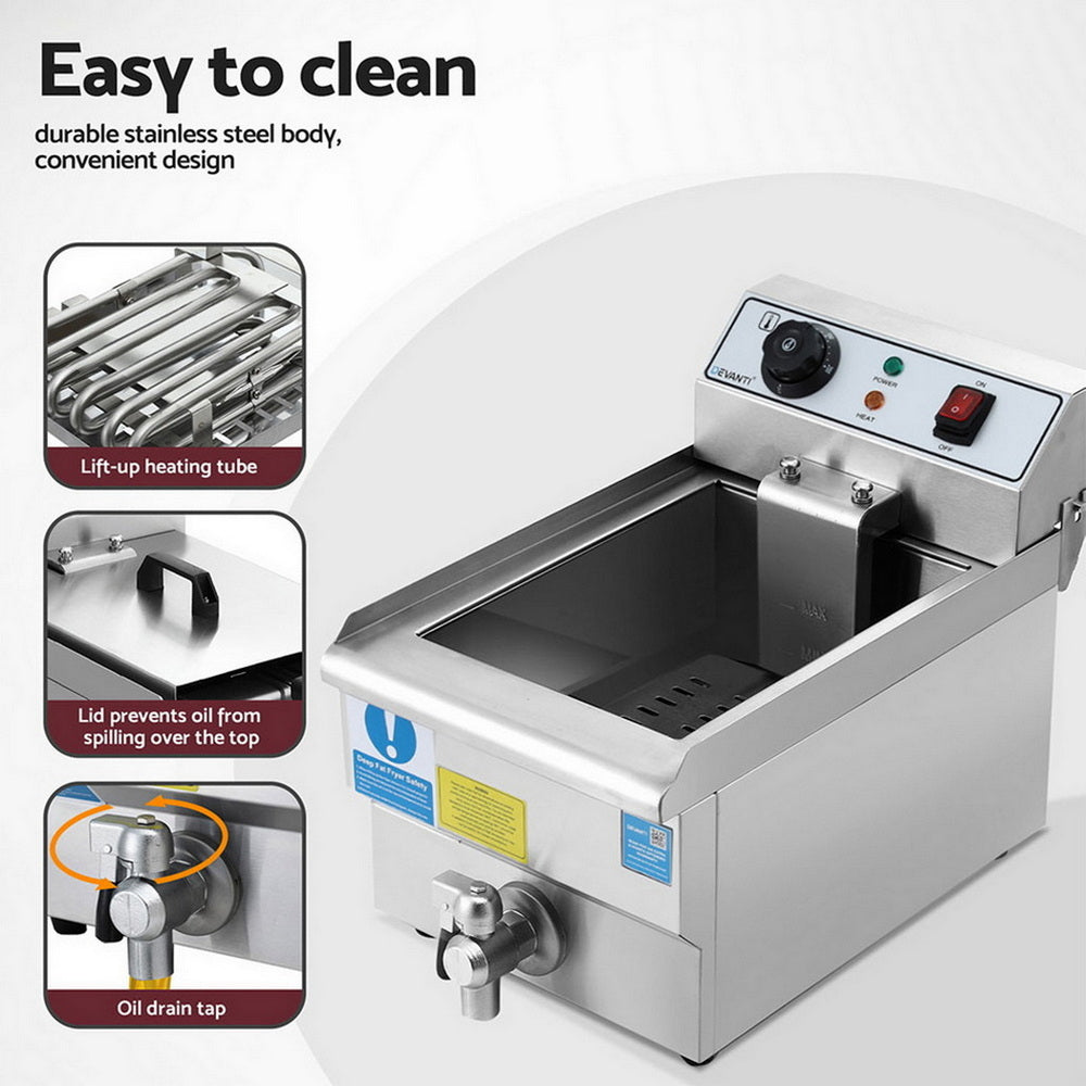 Electric Deep Fryer | 10L | 3000W | Stainless Steel | Basket + Lid