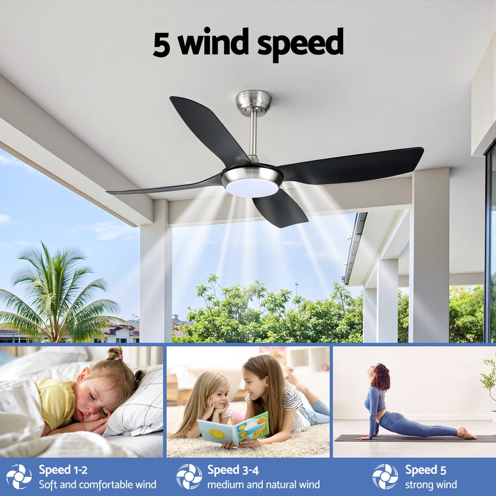 Ceiling Fan 52" | DC Motor with LED Light & Remote Control | Black Finish