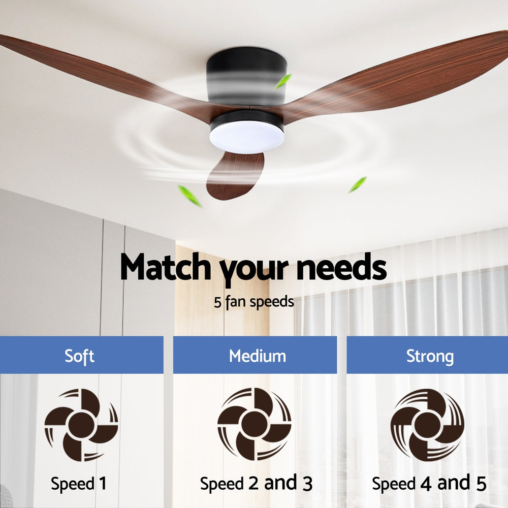 Ceiling Fan 52" | DC Motor with LED Light & Remote Control | Dark Wood Finish