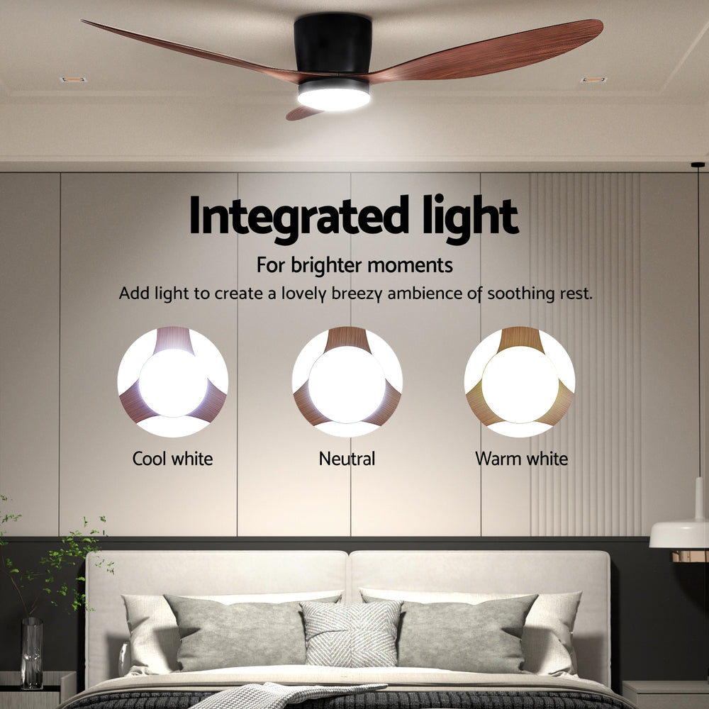 Ceiling Fan 52" | DC Motor with LED Light & Remote Control | Dark Wood Finish