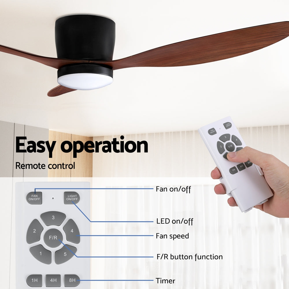 Ceiling Fan 52" | DC Motor with LED Light & Remote Control | Dark Wood Finish