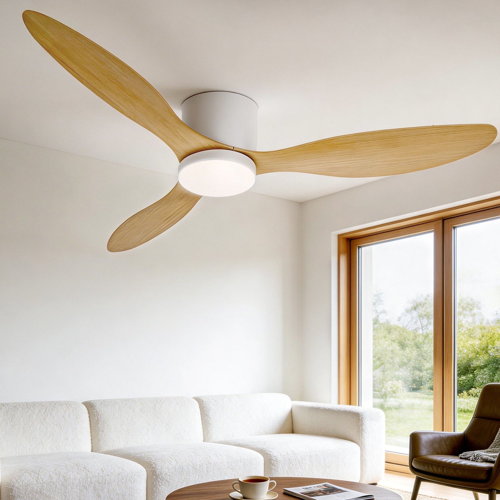 Devanti 52'' Ceiling Fan | DC Motor | Light | Remote | Light Wood
