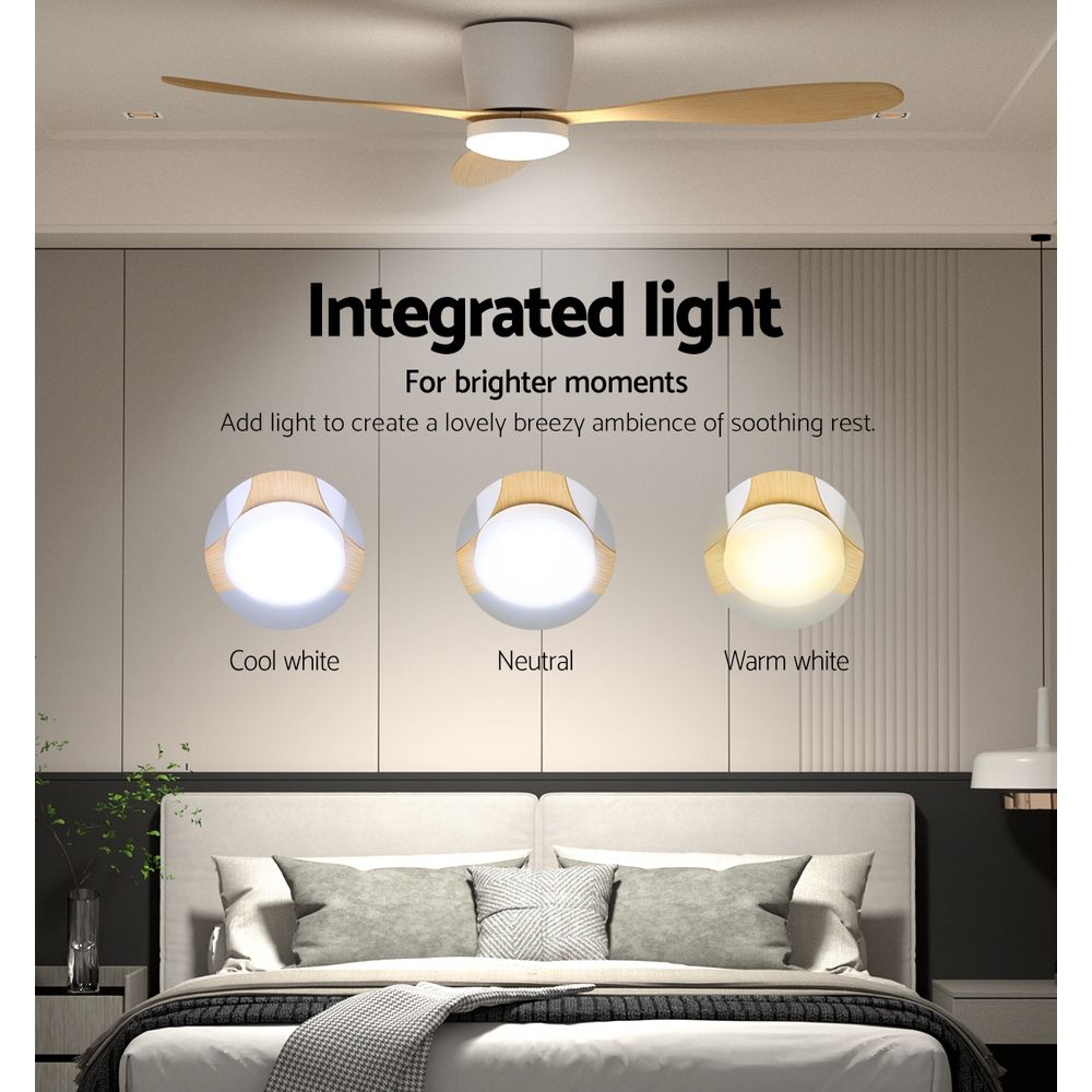 Devanti 52'' Ceiling Fan | DC Motor | Light | Remote | Light Wood