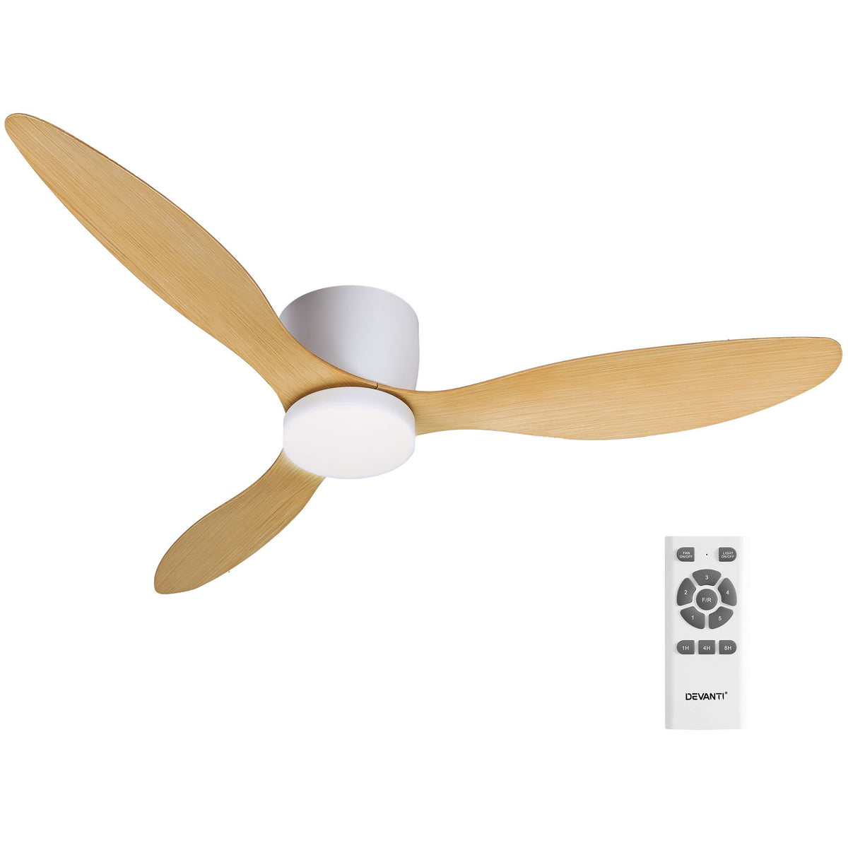 Devanti 52'' Ceiling Fan | DC Motor | Light | Remote | Light Wood
