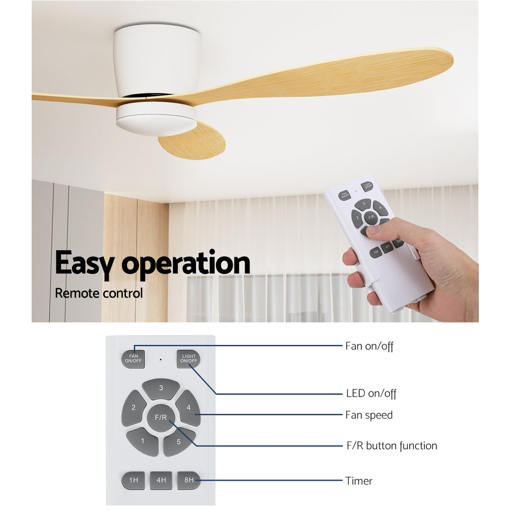 Devanti 52'' Ceiling Fan | DC Motor | Light | Remote | Light Wood